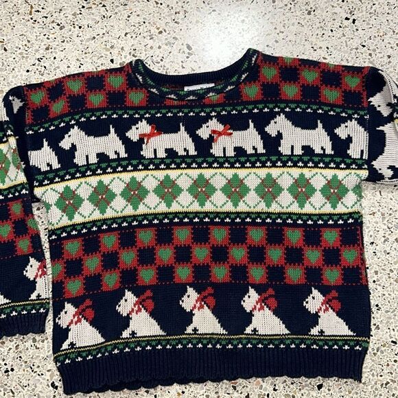 Vintage holiday Scotty dog puppy sweater Christmas medium m red green - Picture 2 of 5